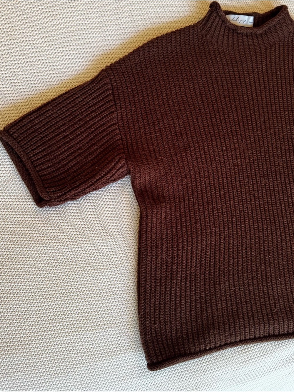 PETAL & PUP Remi Chocolate Brown Ribbed Mock Neck Sweater 1/2 Sleeve - Picture 2 of 14
